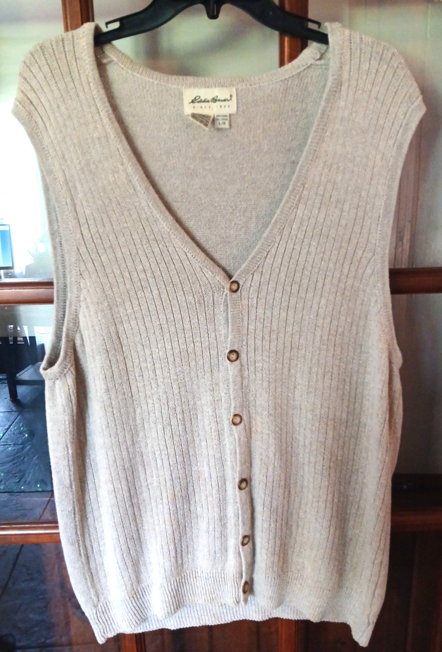 VTG Eddie Bauer Mens L Tall Linen Cotton Sweater Vest Grandpa Core Hong Kong